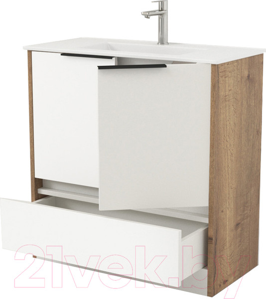 Изображение товара Тумба под умывальник Дабер 017 WeltWasser Deilbach 7517-80 / Т17.8W.0.21Ч (дуб галифакс/белый/ручка черная)