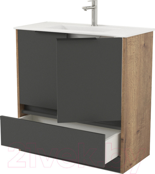 Изображение товара Тумба под умывальник Дабер 017 WeltWasser Deilbach 7517-80 / Т17.8W.0.22Ч (дуб галифакс/серый/ручка черная)