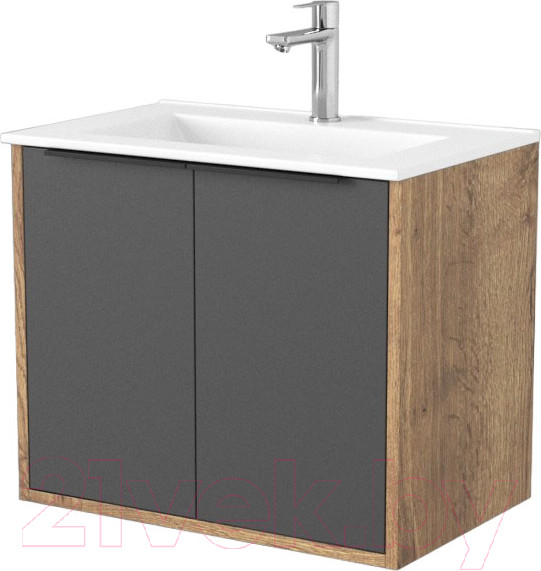 Изображение товара Тумба под умывальник Дабер 018 60 / Т18.6.0.22Ч (дуб галифакс/серый/ручка черная)