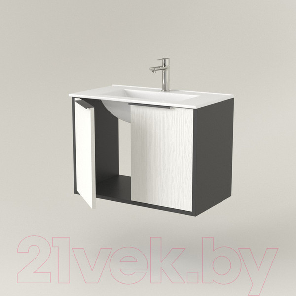 Изображение товара Тумба под умывальник Дабер 018 70 / Т18.7.0.20Ч (белый древесный/серый/ручка черная)