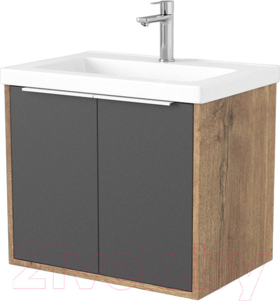 Изображение товара Тумба под умывальник Дабер 018 Тобага/Эридан/Артвин 60 / Т18.6Т.0.22Б (дуб галифакс/серый/ручка белая)
