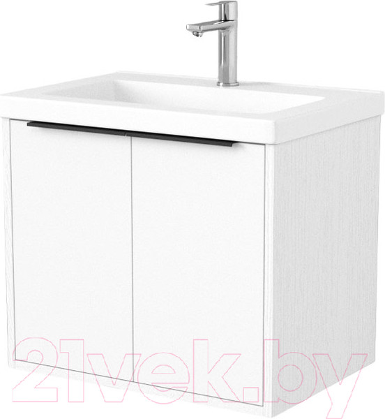 Изображение товара Тумба под умывальник Дабер 018 Тобага/Эридан/Артвин 60 / Т18.6Т.0.5Ч (белый древесный/ручка черная)