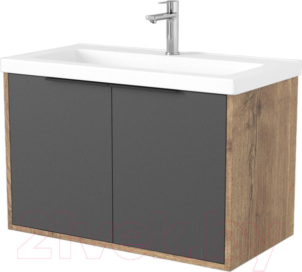 Изображение товара Тумба под умывальник Дабер 018 Тобага/Эридан/Артвин 60 / Т18.6Т.0.22Ч (дуб галифакс/серый/ручка черная)