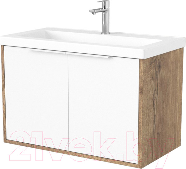 Изображение товара Тумба под умывальник Дабер 018 Тобага/Эридан 80 / Т18.8Т.0.21Б (дуб галифакс/белый/ручка белая)