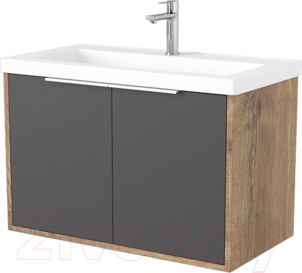 Изображение товара Тумба под умывальник Дабер 018 Тобага/Эридан 80 / Т18.8Т.0.22Б (дуб галифакс/серый/ручка белая)