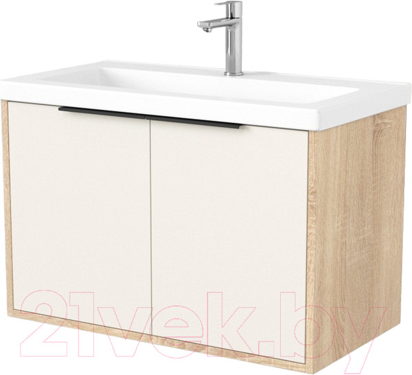 Изображение товара Тумба под умывальник Дабер 018 Тобага/Эридан 80 / Т18.8Т.0.18Ч (бежевый/дуб бардолино/ручка черная)