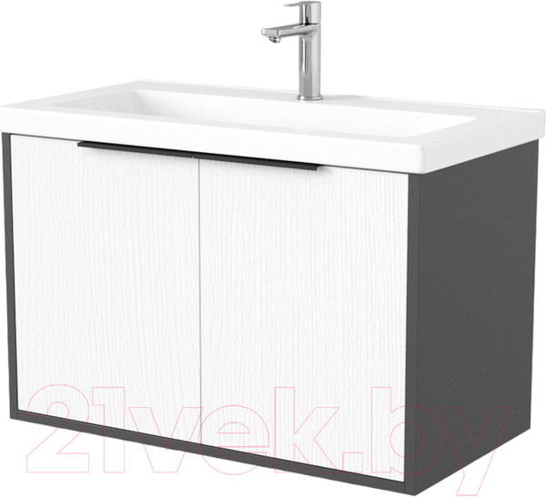 Изображение товара Тумба под умывальник Дабер 018 Тобага/Эридан 80 / Т18.8Т.0.20Ч (белый древесный/серый/ручка черная)
