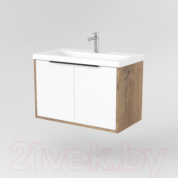 Изображение товара Тумба под умывальник Дабер 018 Тобага/Эридан 80 / Т18.8Т.0.21Ч (дуб галифакс/белый/ручка черная)
