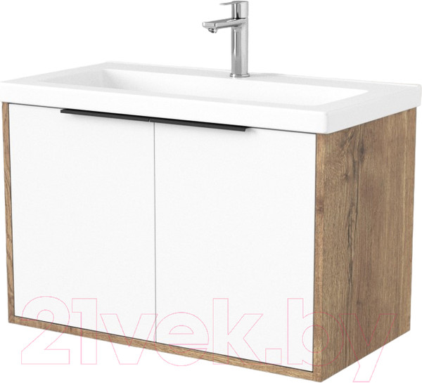 Изображение товара Тумба под умывальник Дабер 018 Тобага/Эридан 80 / Т18.8Т.0.21Ч (дуб галифакс/белый/ручка черная)