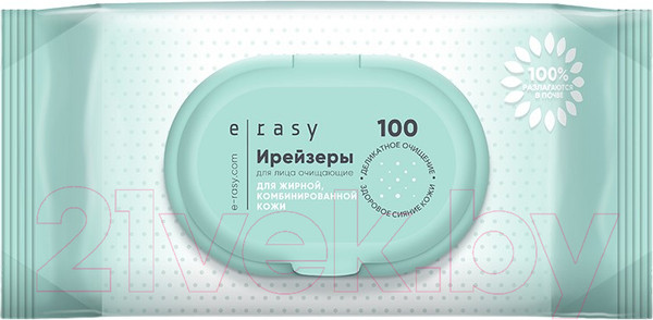 Изображение товара Влажные салфетки E-Rasy Для жирной и комбинированной кожи (100шт)