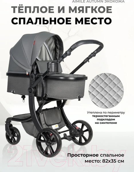 Изображение товара Детская универсальная коляска Aimile Original Autumn 2 в 1 / AA-8 (темно-серый)
