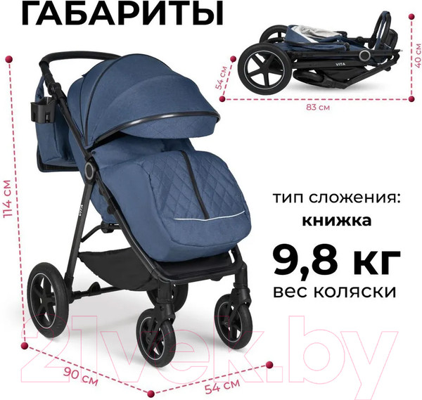 Изображение товара Детская прогулочная коляска Costa Vita / VT-4 (темно-синий)