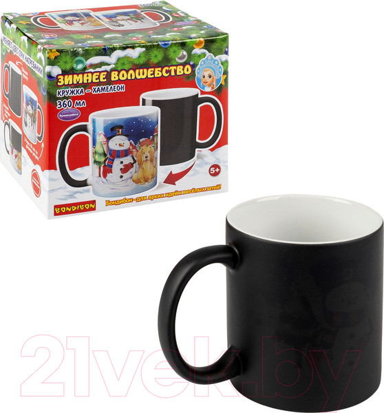 Изображение товара Кружка Bondibon Новогодняя Хамелеон Зимнее волшебство / ВВ5638 (360мл)