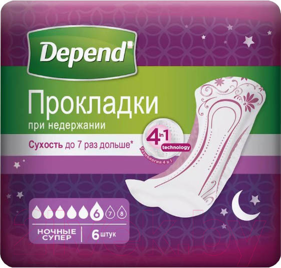 Изображение товара Прокладки урологические Depend Супер ночные для женщин (6шт)