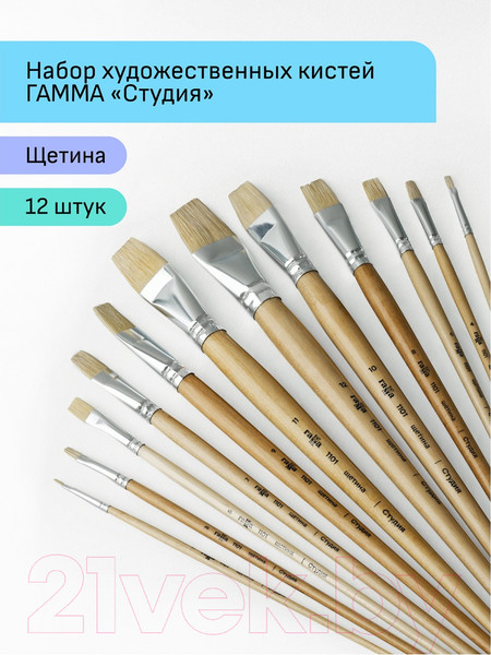 Изображение товара Набор кистей ГАММА Студия. Щетина плоская / 11001012 (12шт)