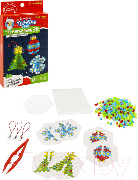Изображение товара Развивающая игра Bondibon Термомозаика 3D новогодняя с неоновыми бусинами / ВВ5985