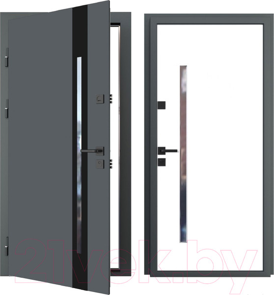 Входная дверь Guard Inox Black 2 96x205 левая (Ral 7016/экосатин белый)