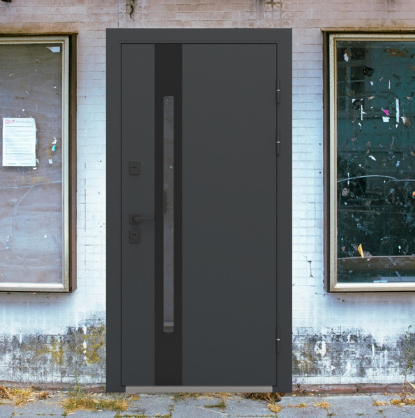 Изображение товара Входная дверь Guard Inox Black 2 96x205 левая (Ral 7016/экосатин белый)