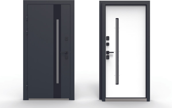Изображение товара Входная дверь Guard Inox Black 2 96x205 левая (Ral 7016/экосатин белый)