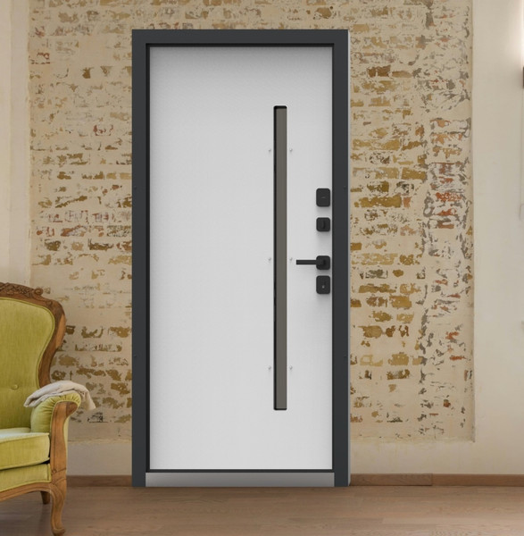 Изображение товара Входная дверь Guard Inox Black 2 96x205 правая (Ral 7016/экосатин белый)