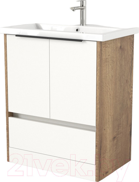 Изображение товара Тумба под умывальник Дабер 017 Cersanit Como 70 / Т17.7С.0.21Ч (дуб галифакс/белый/ручка черная)