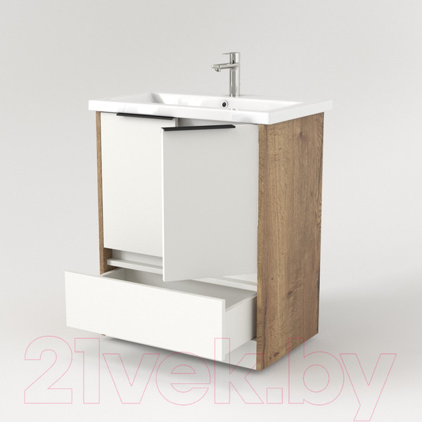 Изображение товара Тумба под умывальник Дабер 017 Cersanit Como 70 / Т17.7С.0.21Ч (дуб галифакс/белый/ручка черная)