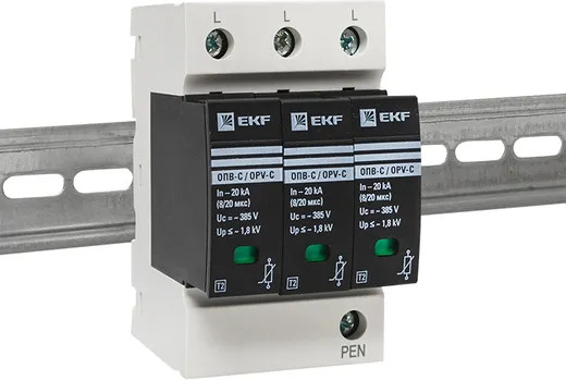 Изображение товара Ограничитель перенапряжения EKF PROxima ОПВ-C 3P 20kA 400В с сигнализацией / opv-с3