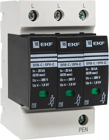 Изображение товара Ограничитель перенапряжения EKF PROxima ОПВ-C 3P 20kA 400В с сигнализацией / opv-с3