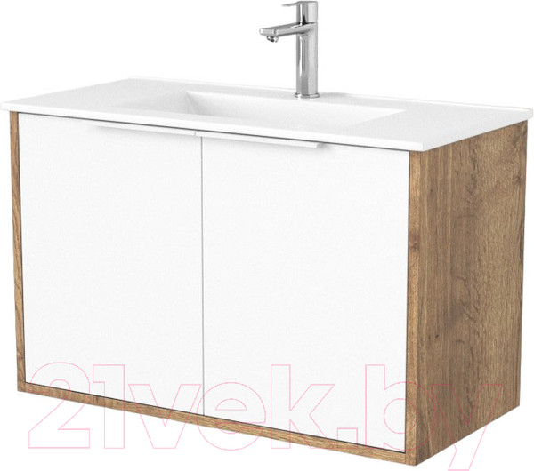 Изображение товара Тумба под умывальник Дабер 018 WeltWasser Deilbach 7517-80 / Т18.8W.0.21Б (дуб галифакс/белый/ручка белая)