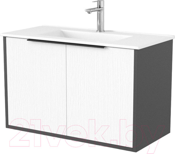 Изображение товара Тумба под умывальник Дабер 018 WeltWasser Deilbach 7517-80 / Т18.8W.0.20Ч (белый древесный/серый/ручка черная)