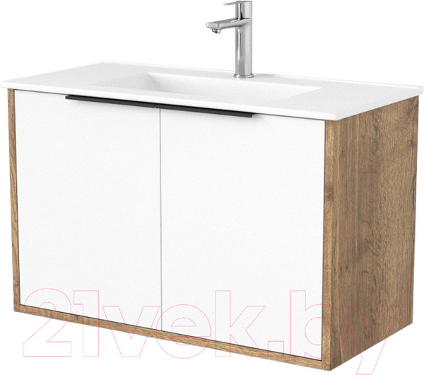 Изображение товара Тумба под умывальник Дабер 018 WeltWasser Deilbach 7517-80 / Т18.8W.0.21Ч (дуб галифакс/белый/ручка черная)