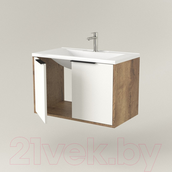 Изображение товара Тумба под умывальник Дабер 018 WeltWasser Deilbach 7517-80 / Т18.8W.0.21Ч (дуб галифакс/белый/ручка черная)