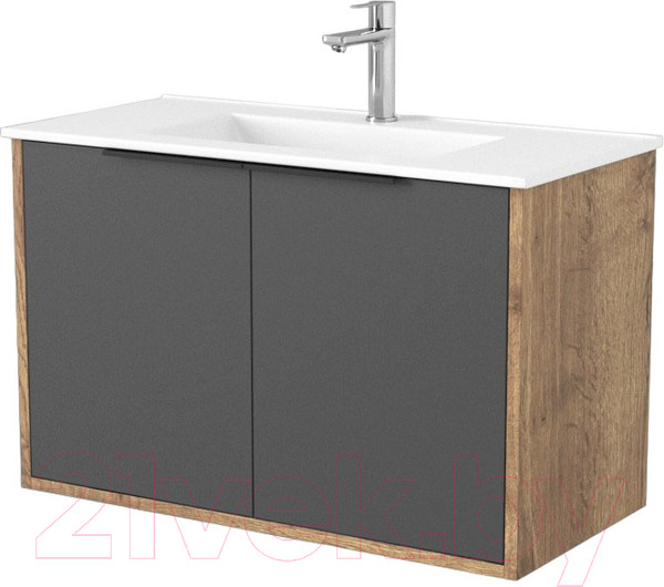 Изображение товара Тумба под умывальник Дабер 018 WeltWasser Deilbach 7517-80 / Т18.8W.0.22Ч (дуб галифакс/серый/ручка черная)
