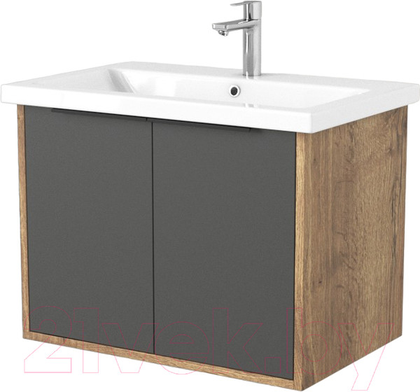 Изображение товара Тумба под умывальник Дабер 018 Cersanit Como 70 / Т18.7С.0.22Ч (дуб галифакс/серый/ручка черная)