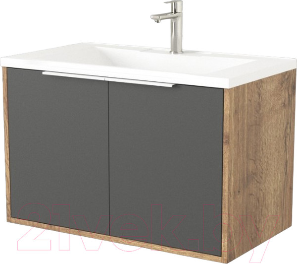 Изображение товара Тумба под умывальник Дабер 018 Andrea Elen 80 / Т18.8А.0.22Б (дуб галифакс/серый/ручка белая)