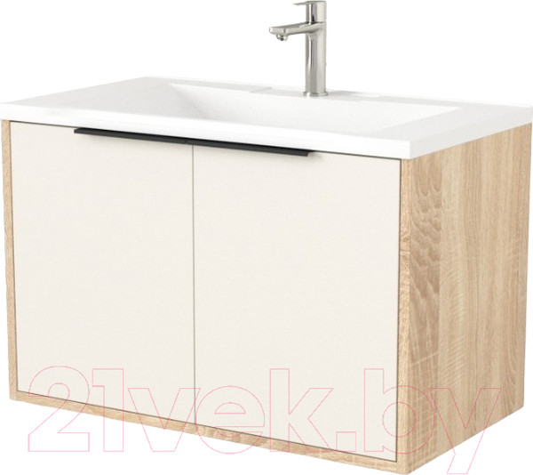 Изображение товара Тумба под умывальник Дабер 018 Andrea Elen 80 / Т18.8А.0.18Ч (бежевый/дуб бардолино/ручка черная)