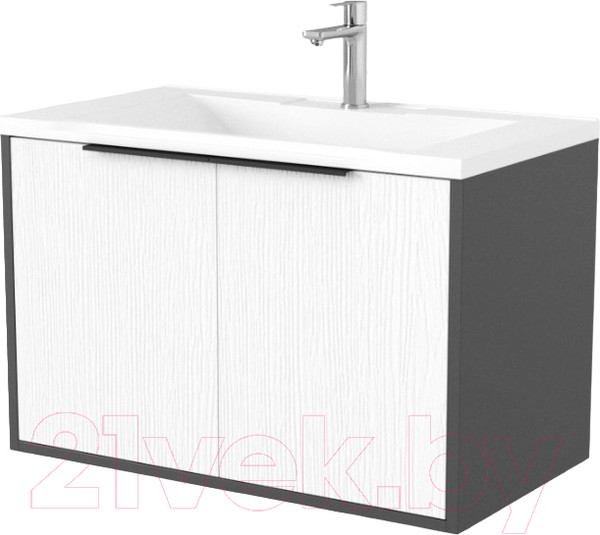Изображение товара Тумба под умывальник Дабер 018 Andrea Elen 80 / Т18.8А.0.20Ч (белый древесный/серый/ручка черная)