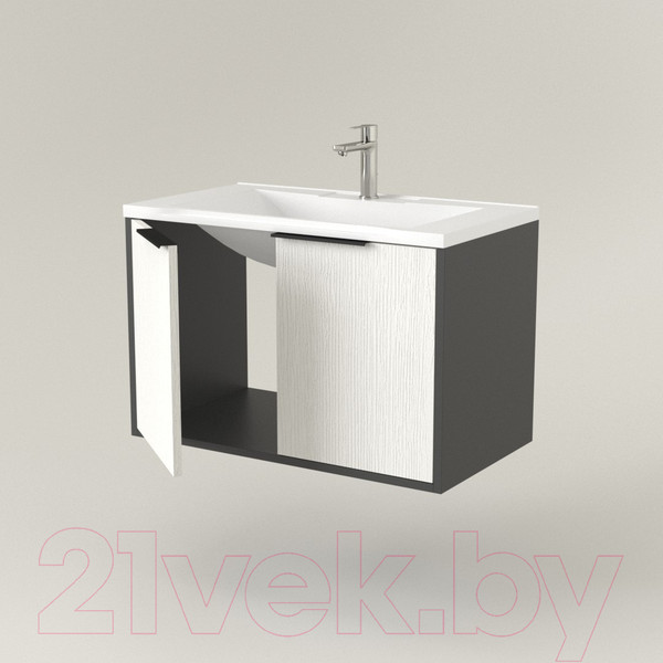 Изображение товара Тумба под умывальник Дабер 018 Andrea Elen 80 / Т18.8А.0.20Ч (белый древесный/серый/ручка черная)