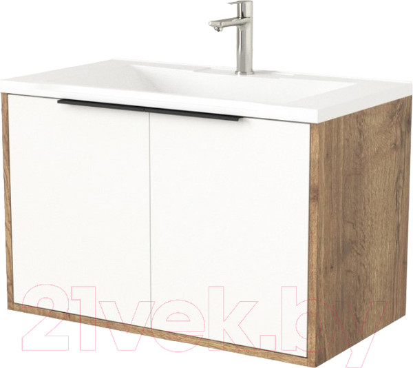 Изображение товара Тумба под умывальник Дабер 018 Andrea Elen 80 / Т18.8А.0.21Ч (дуб галифакс/белый/ручка черная)