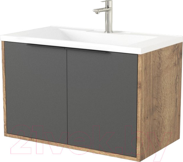 Изображение товара Тумба под умывальник Дабер 018 Andrea Elen 80 / Т18.8А.0.22Ч (дуб галифакс/серый/ручка черная)