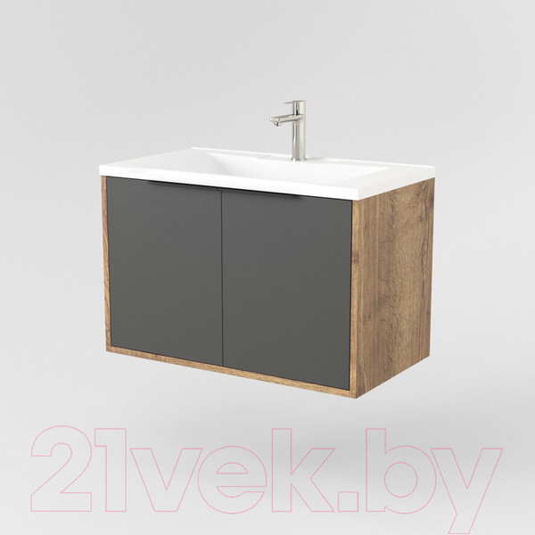 Изображение товара Тумба под умывальник Дабер 018 Andrea Elen 80 / Т18.8А.0.22Ч (дуб галифакс/серый/ручка черная)