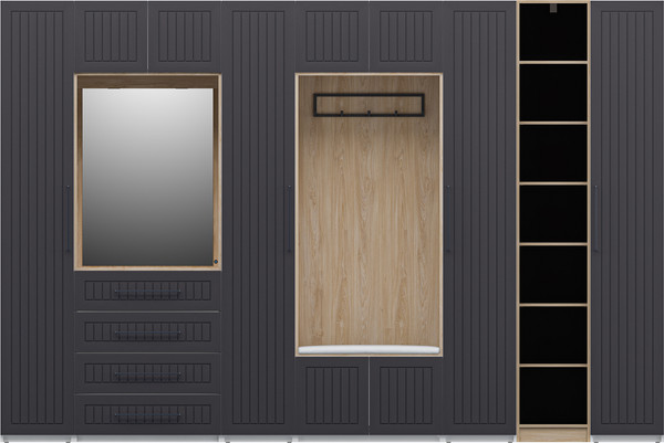 Изображение товара Секция в прихожую Мебель-Неман Отис МН-039-17 П6 (белый/графит полоска)