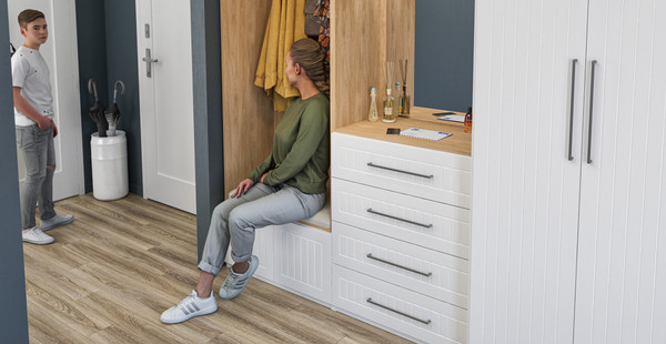 Изображение товара Секция в прихожую Мебель-Неман Отис МН-039-17 П7 (белый/белый полоска)