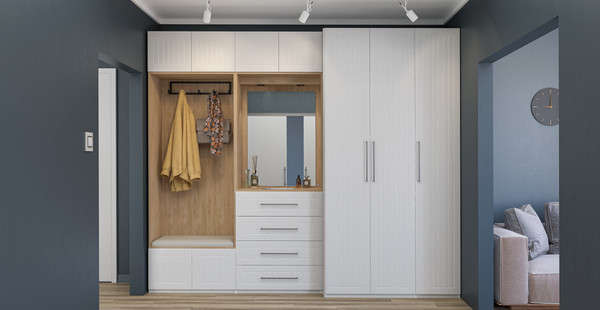 Изображение товара Секция в прихожую Мебель-Неман Отис МН-039-17 П7 (белый/белый полоска)