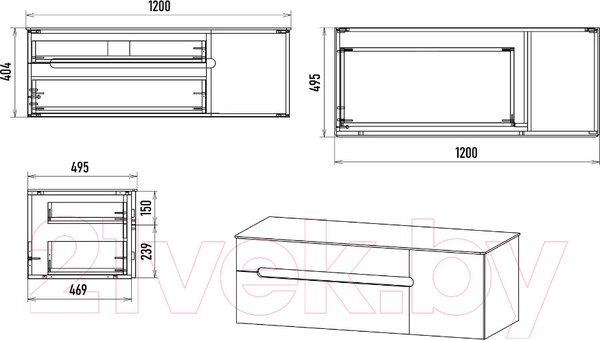 Изображение товара Тумба под умывальник Misty Роял 120 / П-Роя-01120-011П2Я (подвесная, белый)