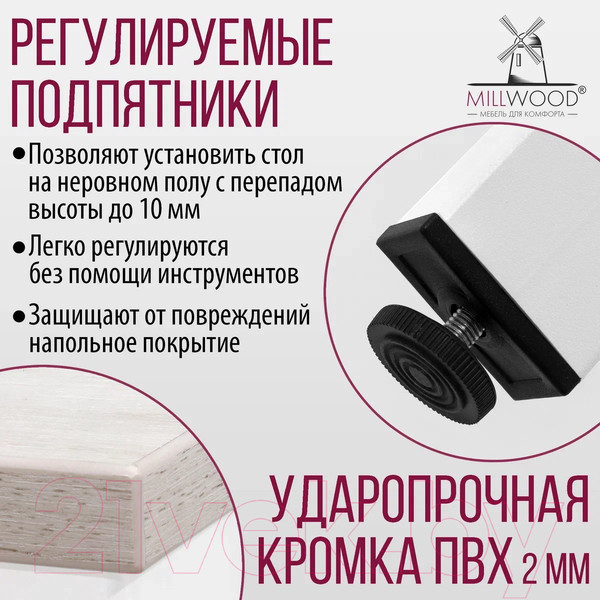 Изображение товара Обеденный стол Millwood Сеул Л 130x80x75 (дуб белый Craft/металл белый)