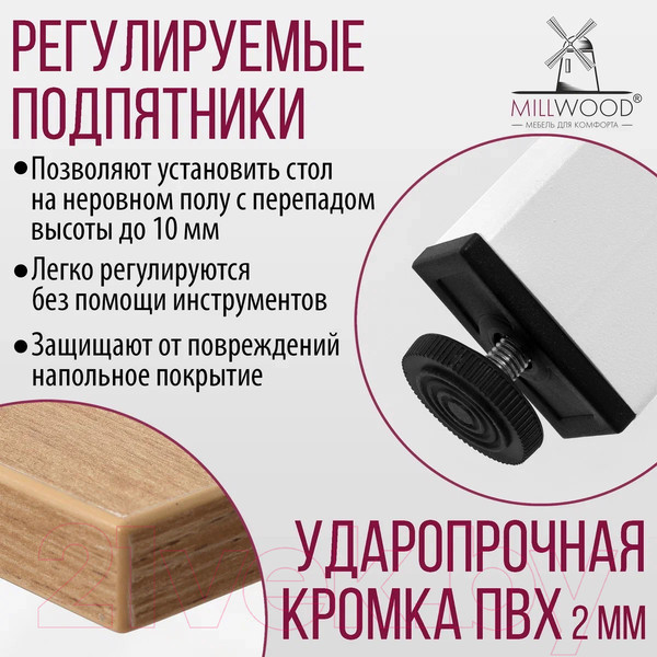 Изображение товара Обеденный стол Millwood Сеул Л 160x80x75 (дуб золотой Craft/металл белый)
