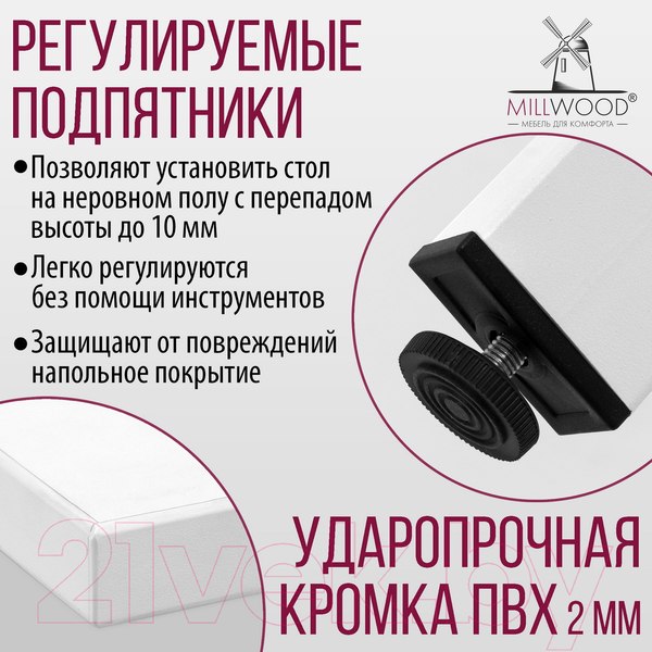 Изображение товара Обеденный стол Millwood Сеул Л 100x60x75 (белый/металл белый)
