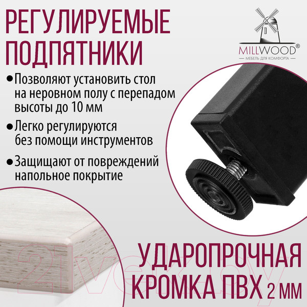 Изображение товара Обеденный стол Millwood Сеул Л 100x60x75 (дуб белый Craft/металл черный)
