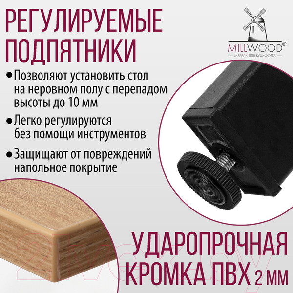Изображение товара Обеденный стол Millwood Сеул Л 100x60x75 (дуб золотой Craft/металл черный)